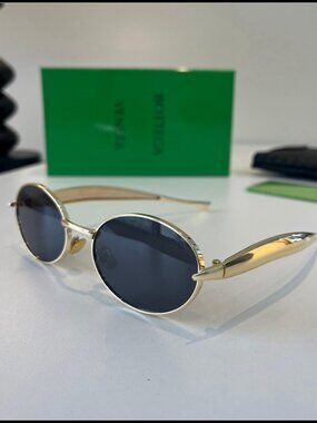 Bottega Veneta Gold Oval Retro Sunnies